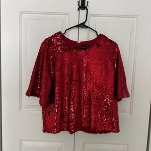 NWT Ann Taylor Red Sequin Crewneck Blouse